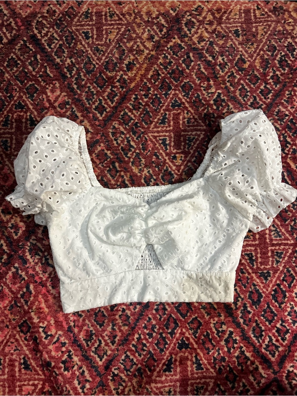 White Eyelet Puff Sleeve Crop Top- SHEIN XS